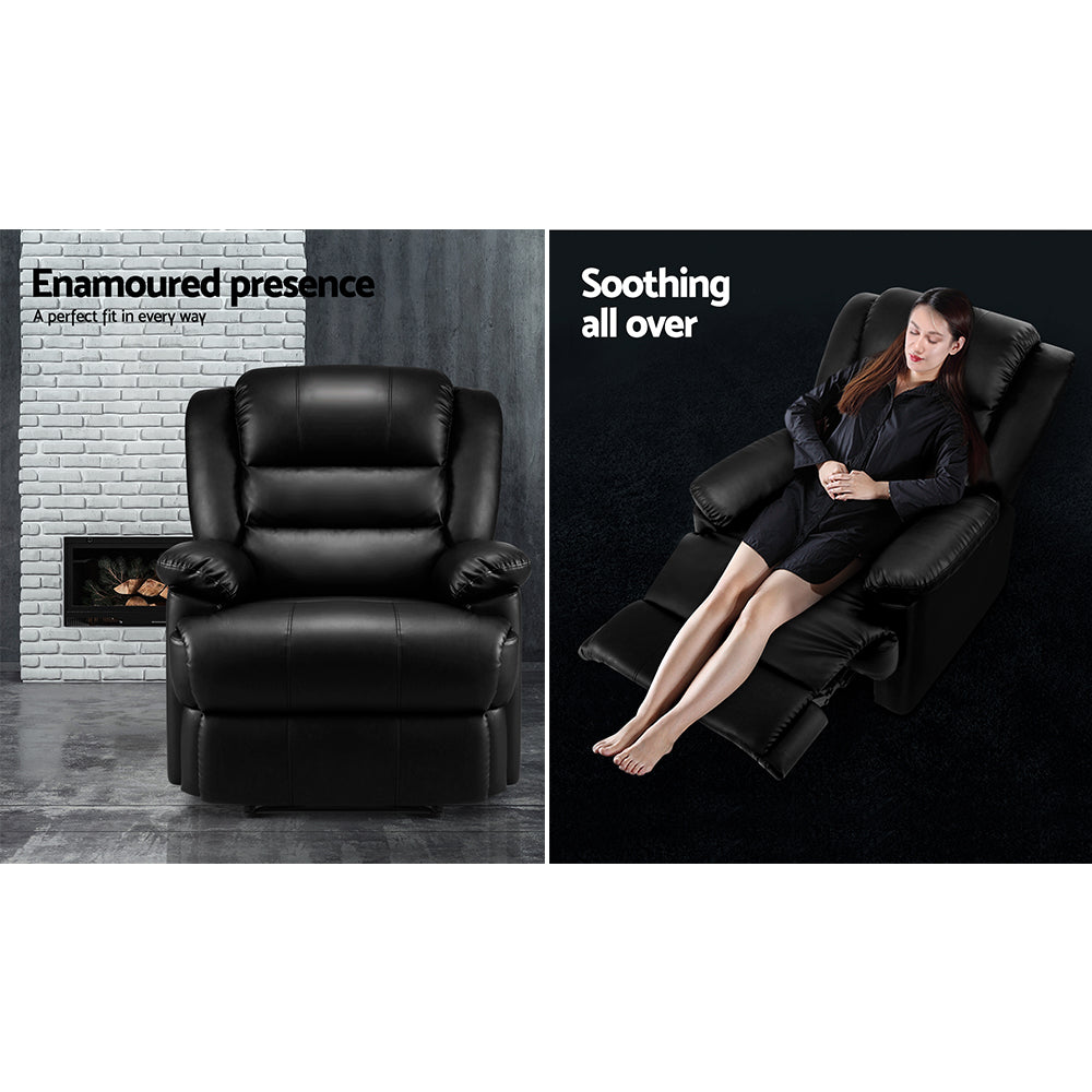 Artiss Recliner Chair Leather Black Cissy - Cosy Abode