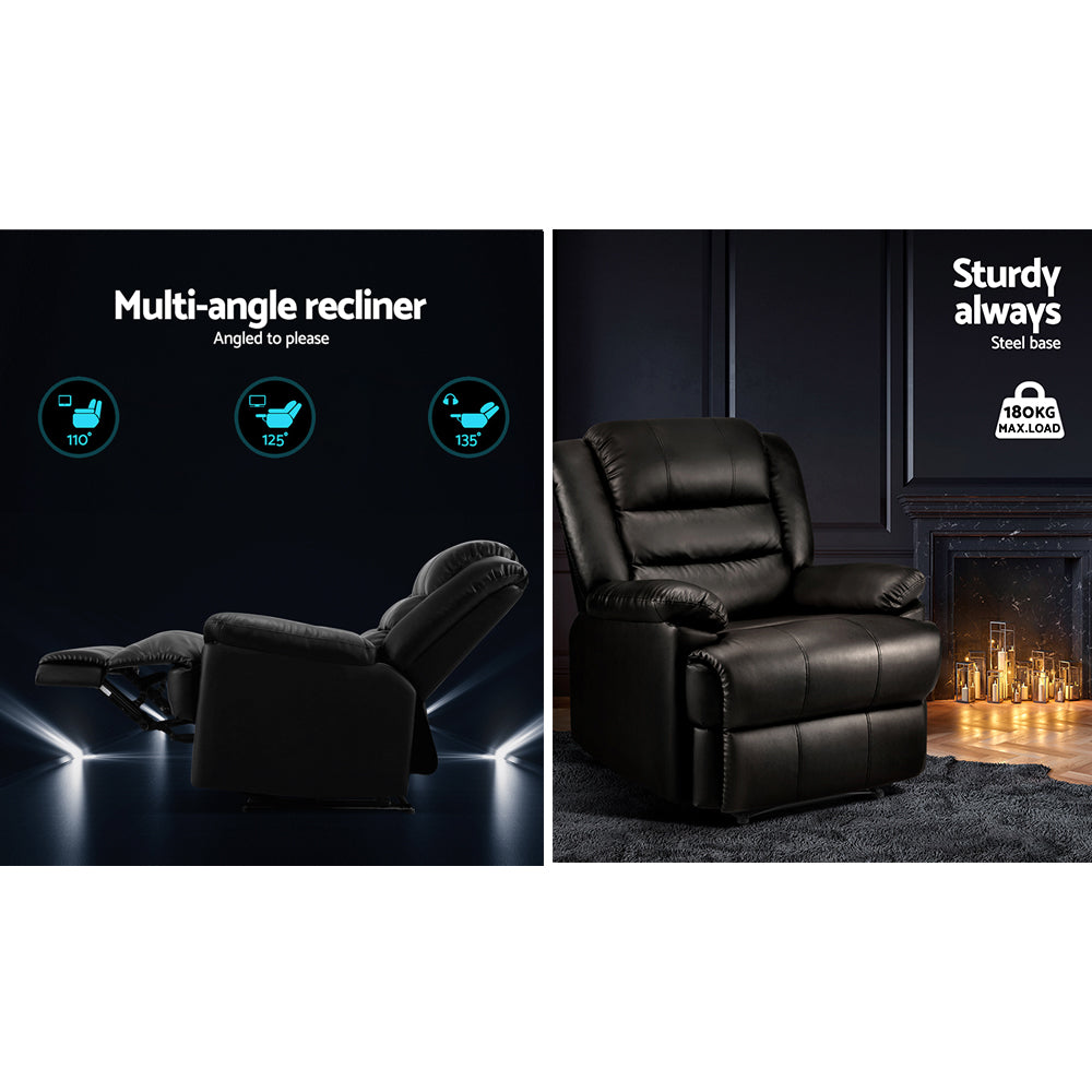 Artiss Recliner Chair Leather Black Cissy - Cosy Abode
