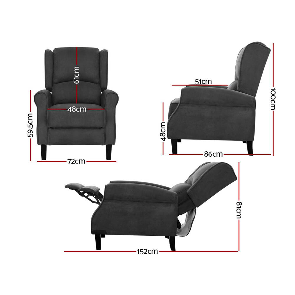 Artiss Recliner Chair Adjustable Sofa Lounge Soft Suede Armchair Couch Charcoal - Cosy Abode