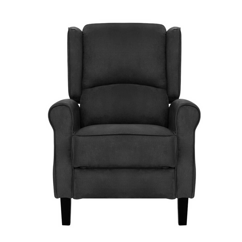 Artiss Recliner Chair Adjustable Sofa Lounge Soft Suede Armchair Couch Charcoal - Cosy Abode