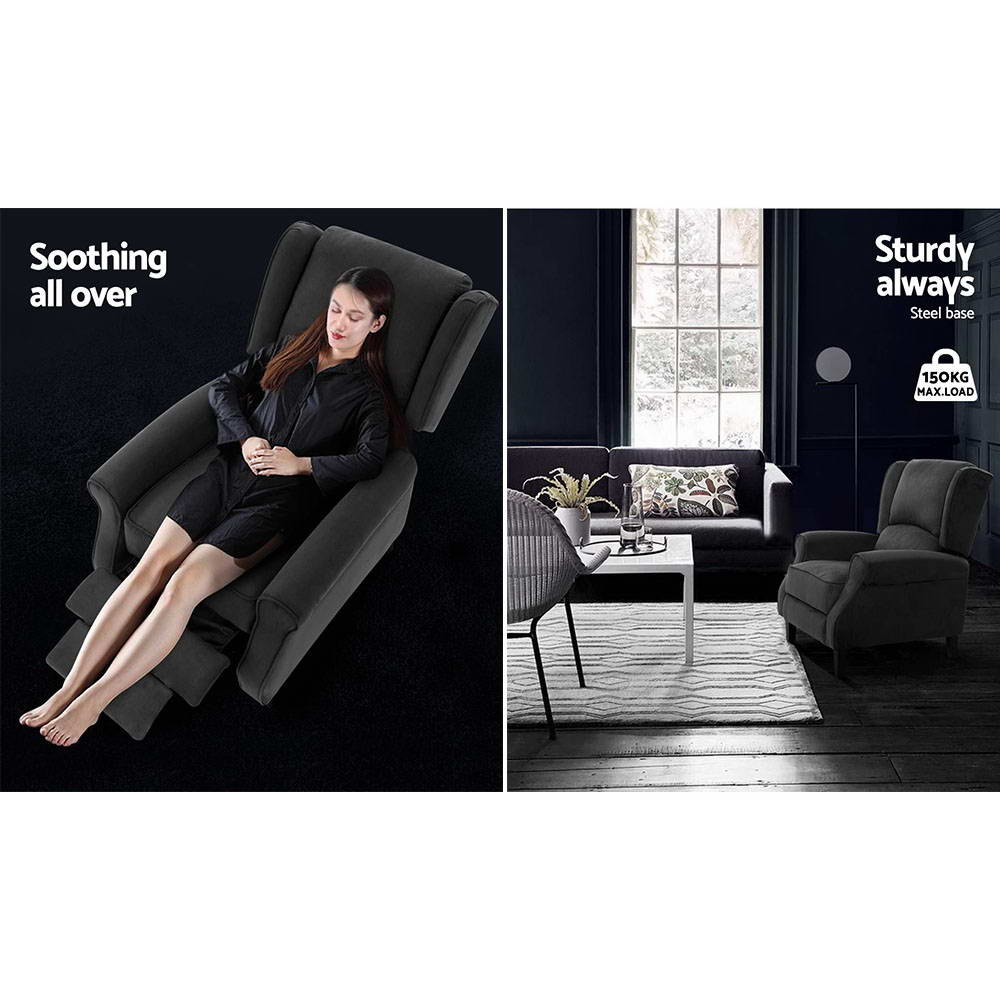 Artiss Recliner Chair Adjustable Sofa Lounge Soft Suede Armchair Couch Charcoal - Cosy Abode