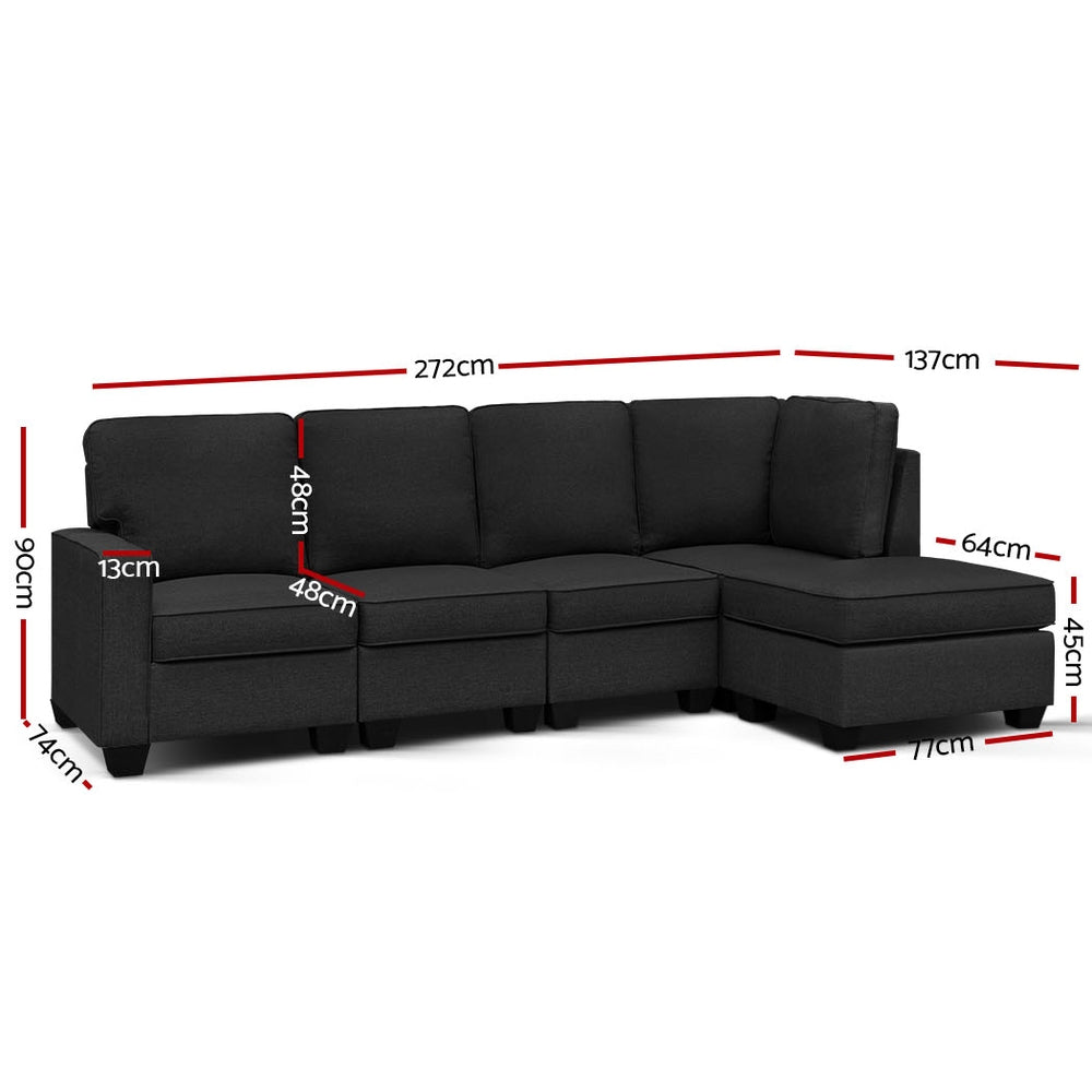 Artiss Modular Sofa Chaise Set 5-seater Dark Grey - Cosy Abode
