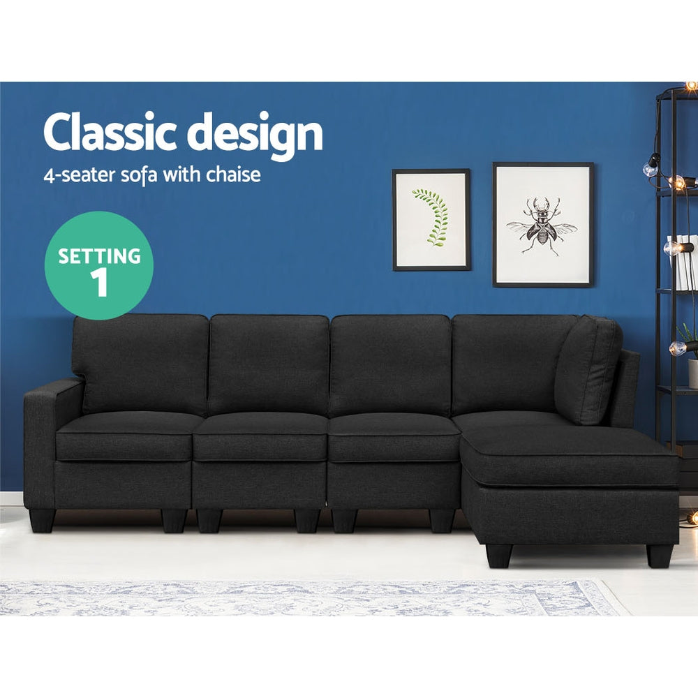 Artiss Modular Sofa Chaise Set 5-seater Dark Grey - Cosy Abode