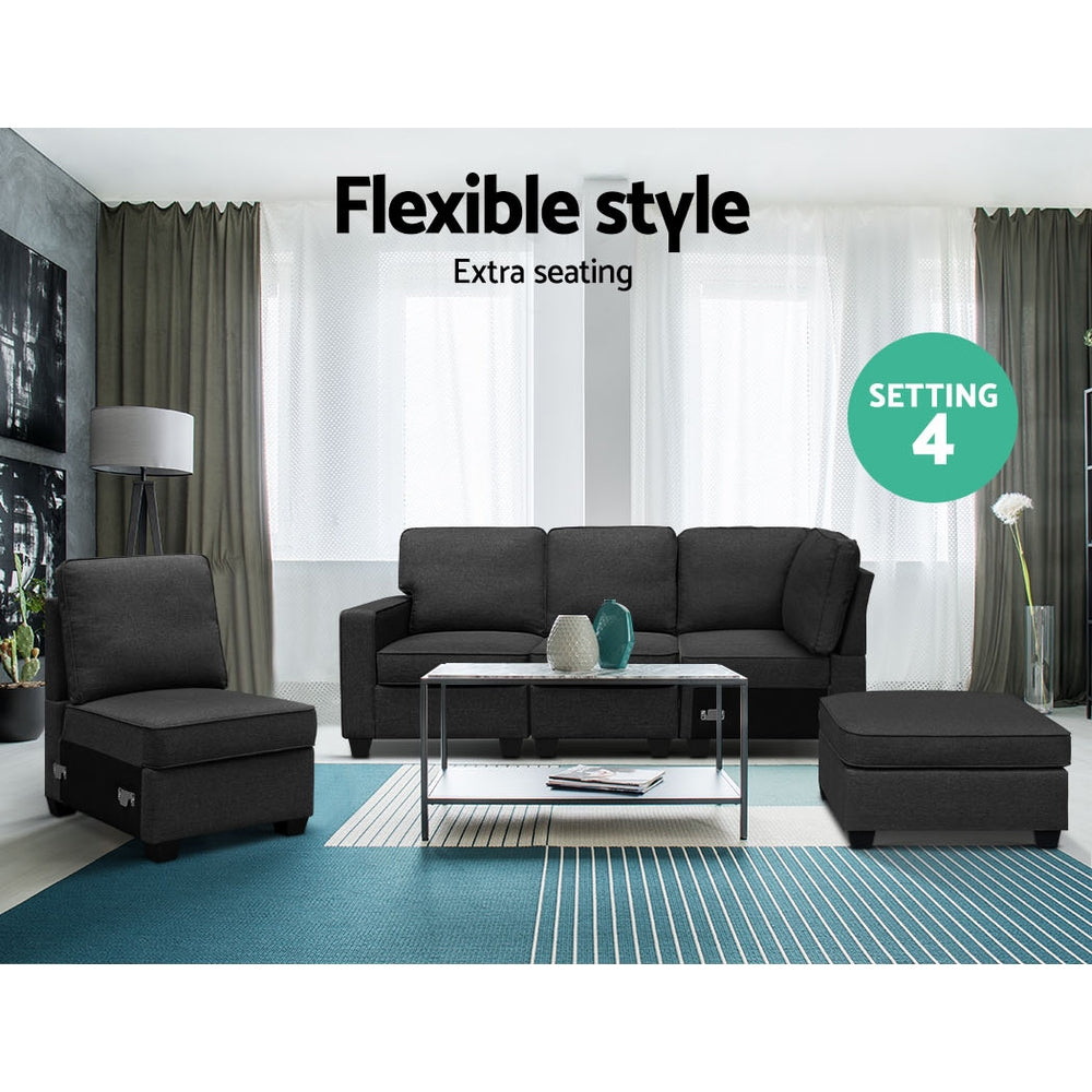 Artiss Modular Sofa Chaise Set 5-seater Dark Grey - Cosy Abode