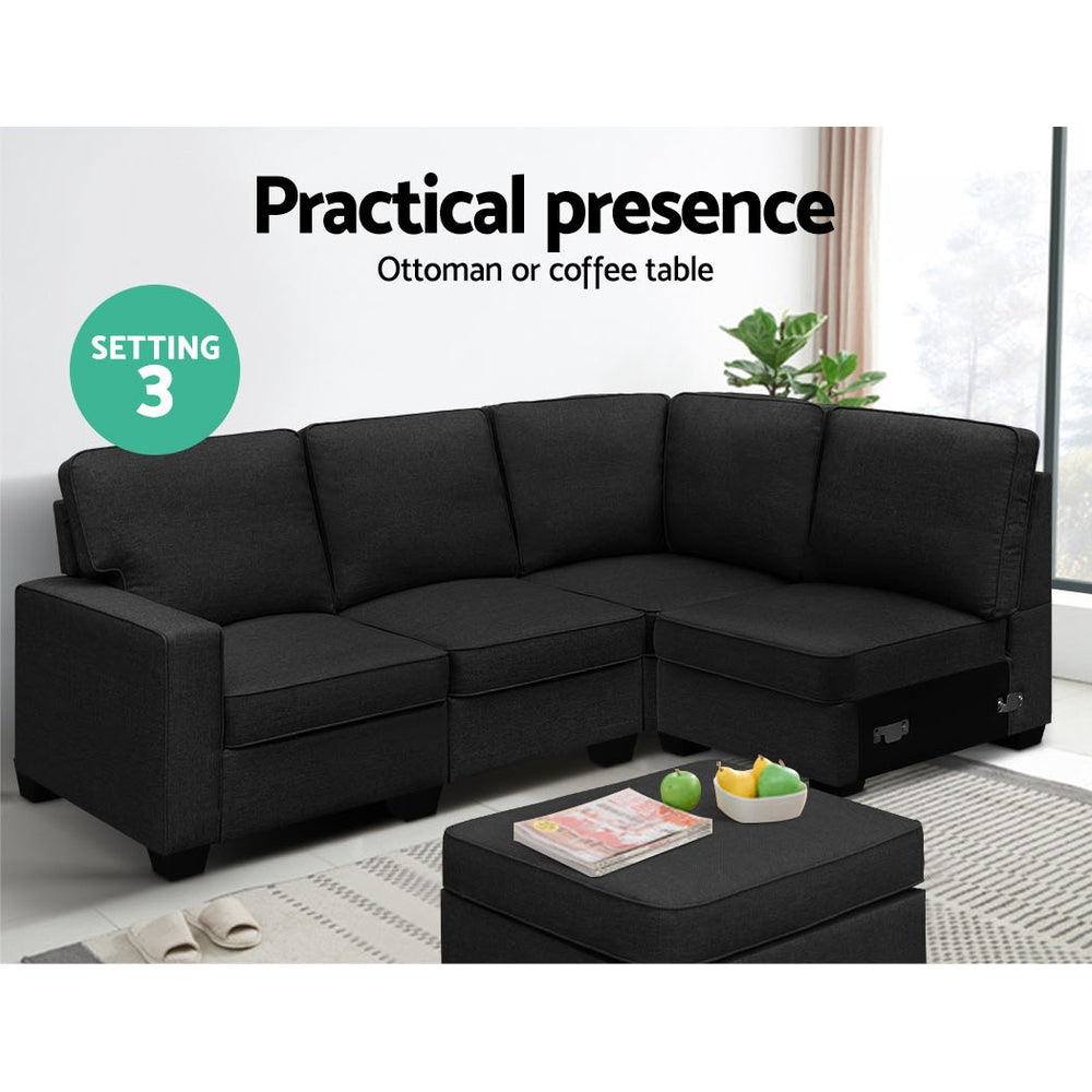 Artiss Modular Sofa Chaise Set 5-seater Dark Grey - Cosy Abode