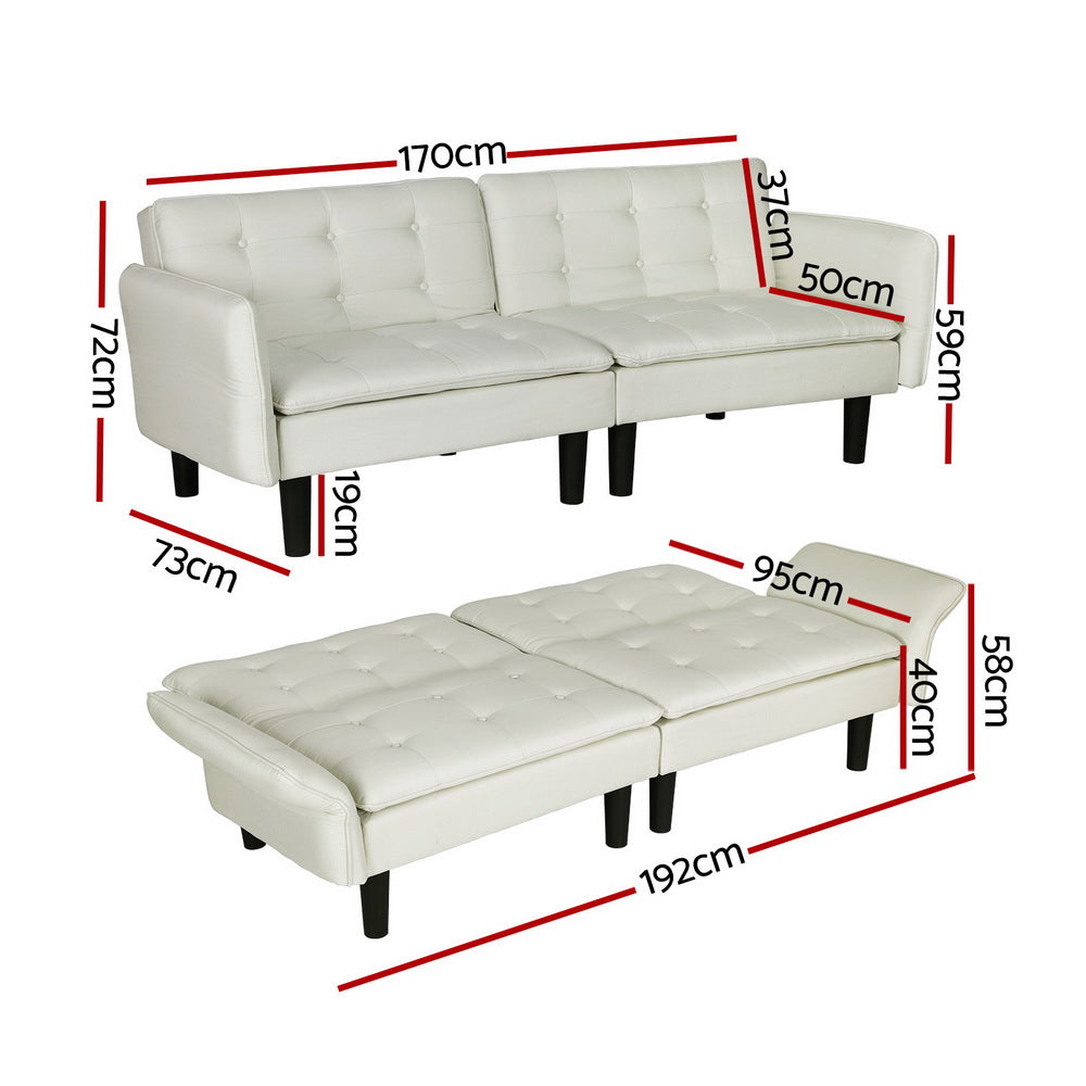 Artiss Sofa Bed 192CM Beige Faux Linen Fabric - Cosy Abode