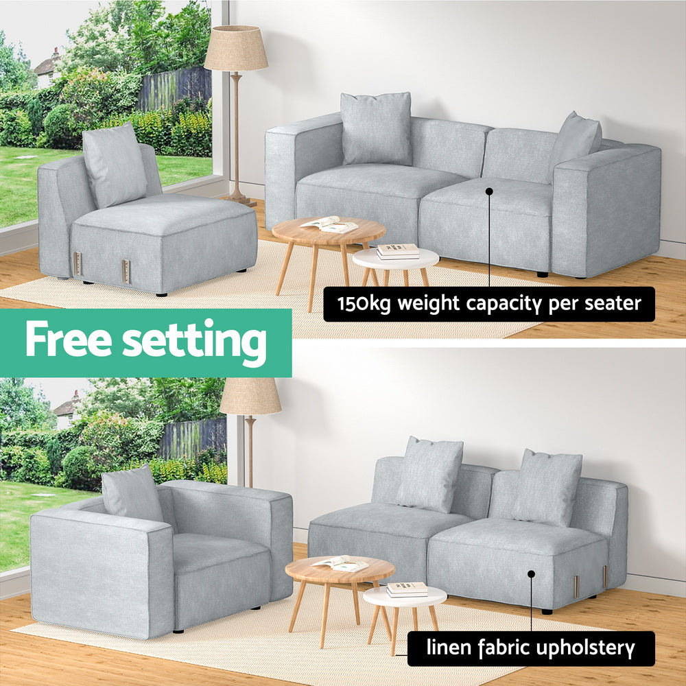 Artiss Modular Sofa Chaise Set 3-Seater Grey - Cosy Abode