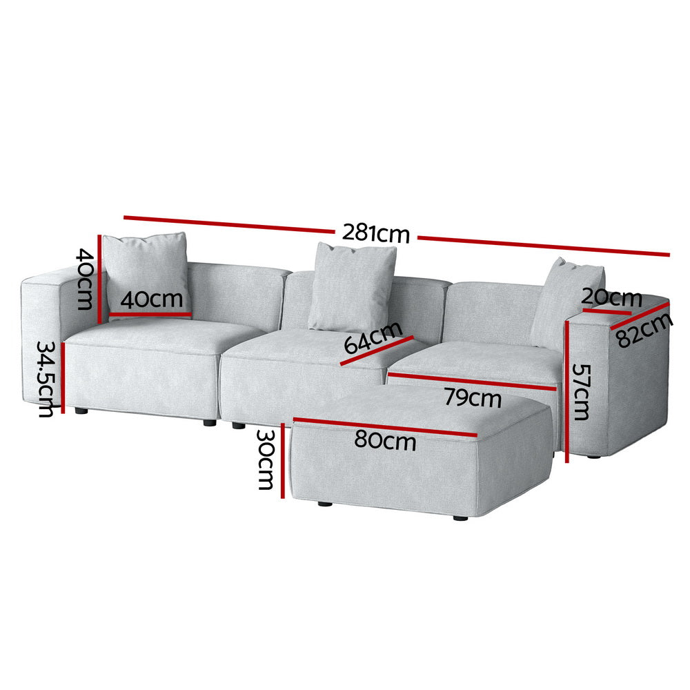 Artiss Modular Sofa Chaise Set 4-Seater Grey - Cosy Abode