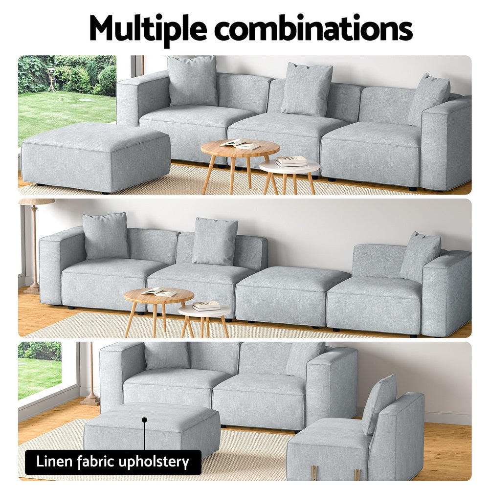 Artiss Modular Sofa Chaise Set 4-Seater Grey - Cosy Abode