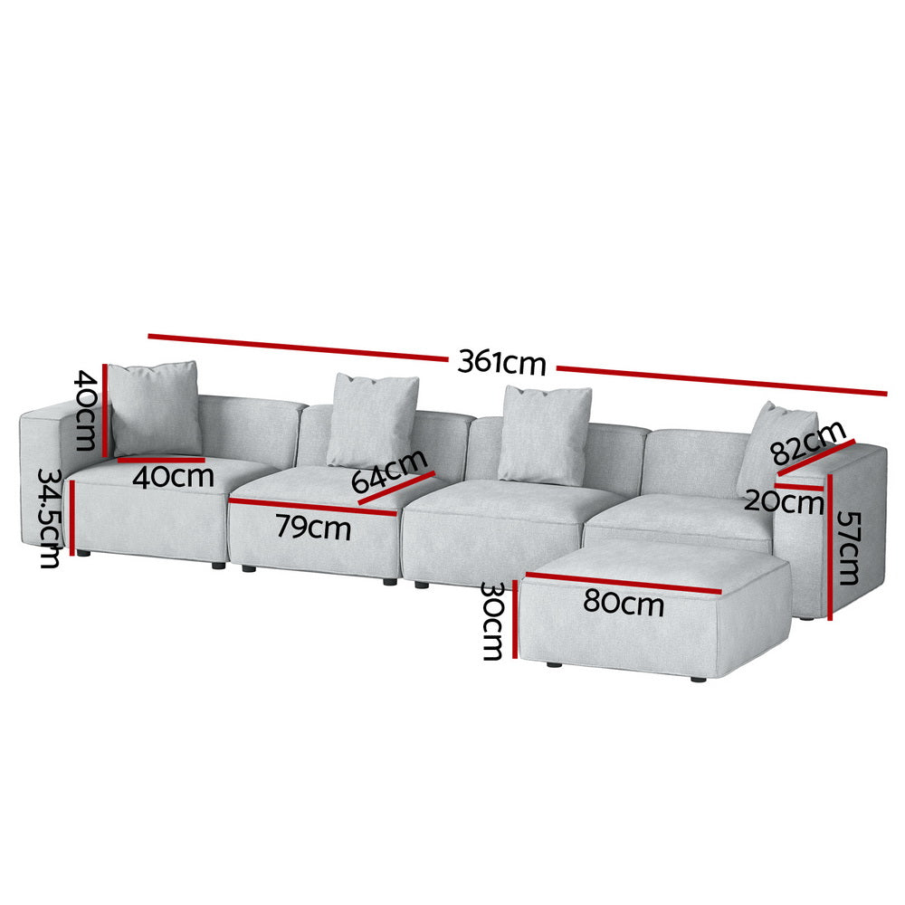 Artiss Modular Sofa Chaise Set 5-Seater Grey - Cosy Abode