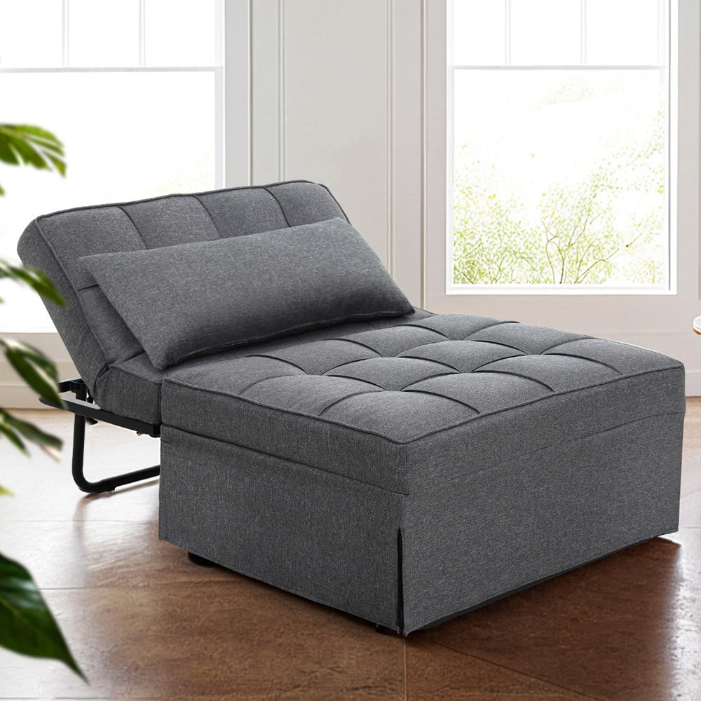 Artiss Sofa Bed Ottoman Pillow Folding Linen Grey Siyi - Cosy Abode