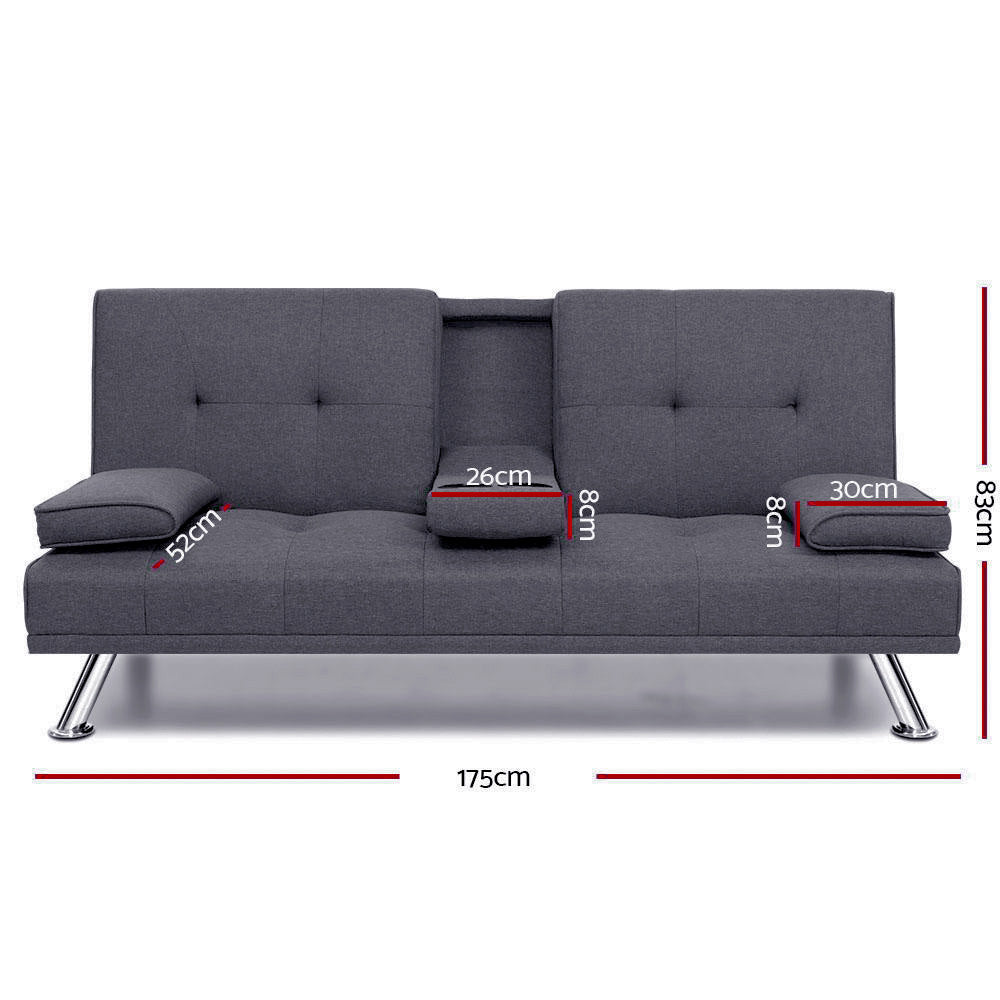 Artiss Sofa Bed 175CM Dark Grey Fabric - Cosy Abode
