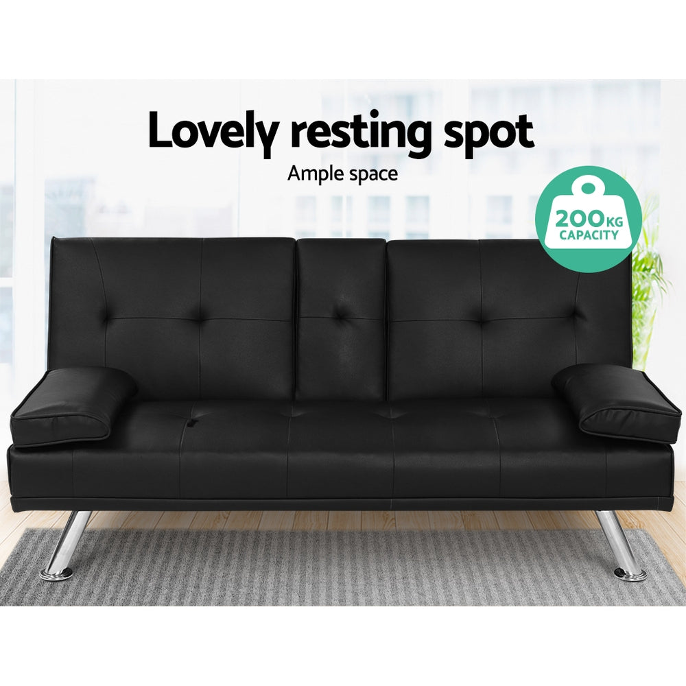 Artiss Sofa Bed 168CM Black PU Leather - Cosy Abode