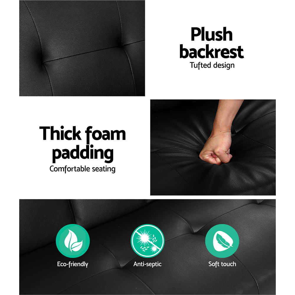 Artiss Sofa Bed 168CM Black PU Leather - Cosy Abode