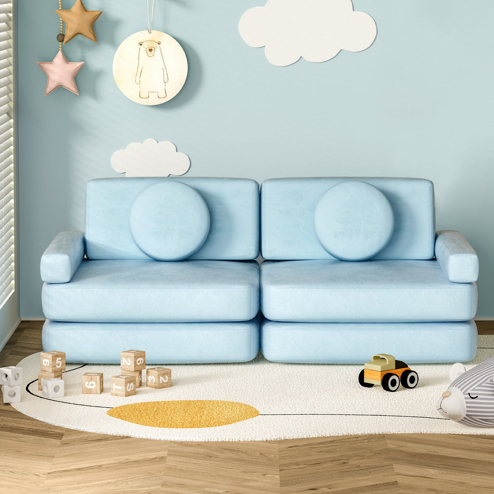 Artiss Sofa Bed 160CM Kid Play Couch Velvet Blue - Cosy Abode
