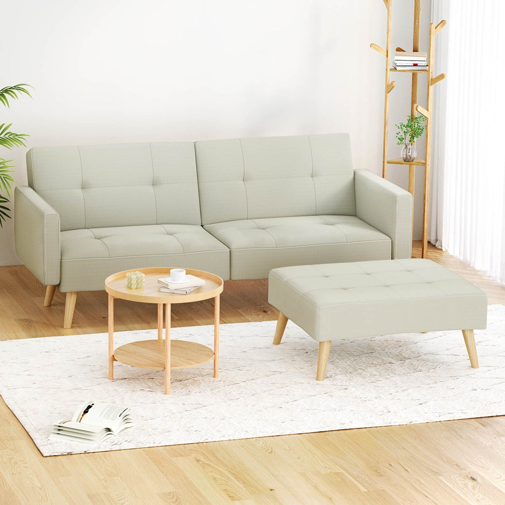 Artiss Sofa Bed Ottoman 200CM Beige Faux Linen - Cosy Abode