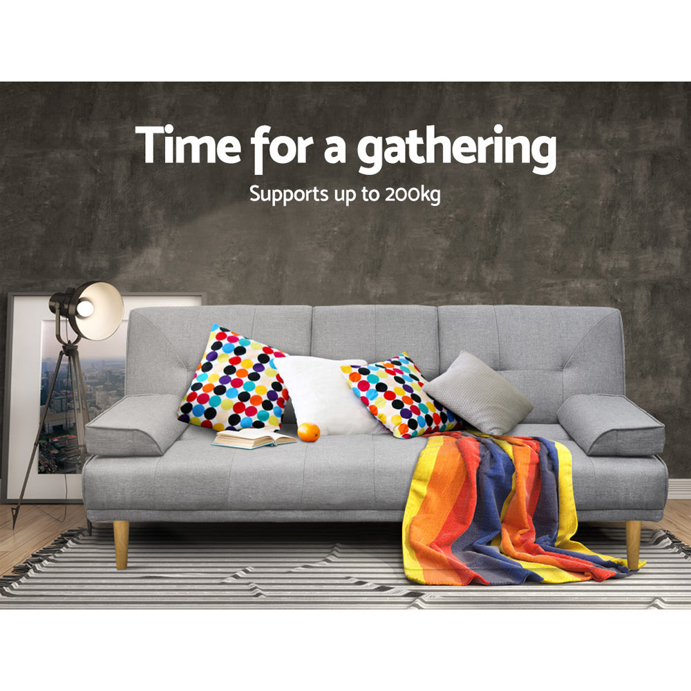 Artiss Sofa Bed 188CM Grey Faux Linen - Cosy Abode