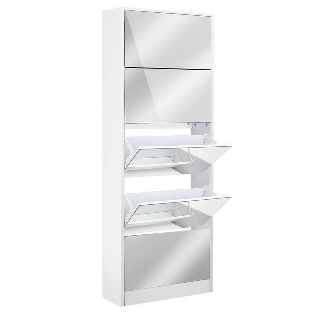 Artiss Shoe Rack Cabinet Mirror 25 Pairs White - Cosy Abode