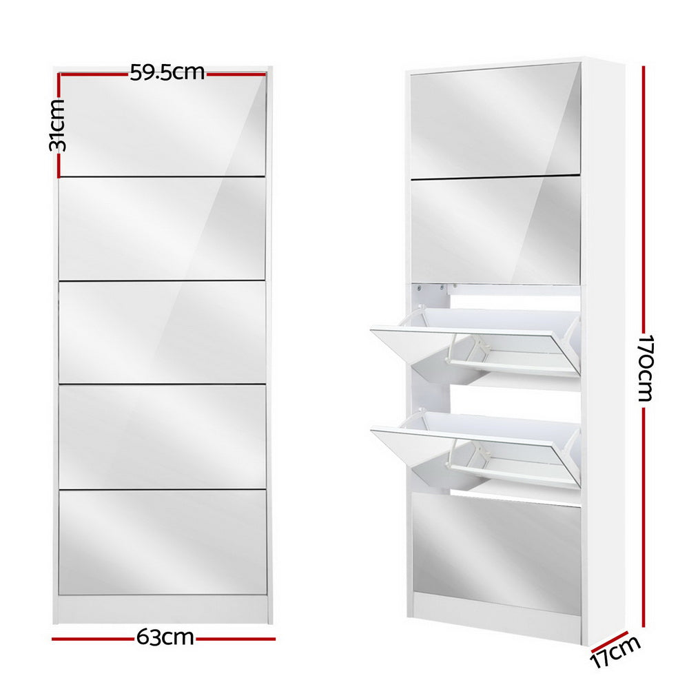 Artiss Shoe Rack Cabinet Mirror 25 Pairs White - Cosy Abode