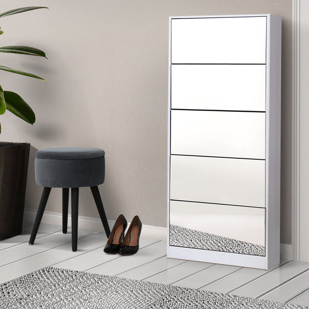 Artiss Shoe Rack Cabinet Mirror 25 Pairs White - Cosy Abode