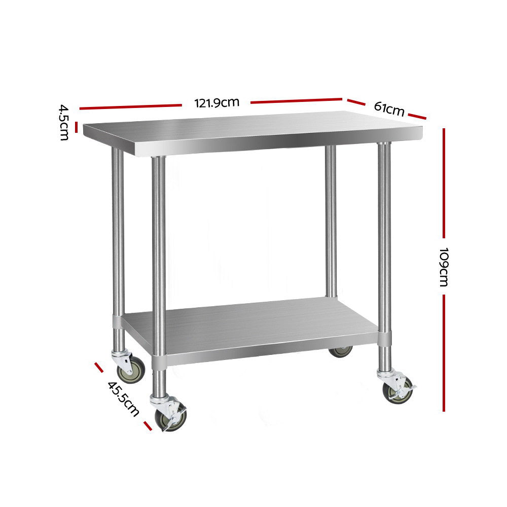 Cefito 1219x610mm Stainless Steel Kitchen Bench with Wheels 304 - Cosy Abode