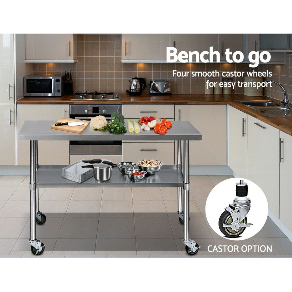 Cefito 1219x610mm Stainless Steel Kitchen Bench with Wheels 304 - Cosy Abode