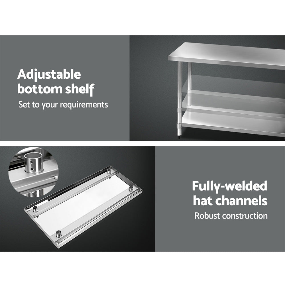 Cefito 1524x610mm Stainless Steel Kitchen Bench with Wheels 304 - Cosy Abode