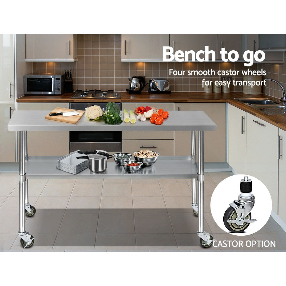 Cefito 1524x610mm Stainless Steel Kitchen Bench with Wheels 304 - Cosy Abode