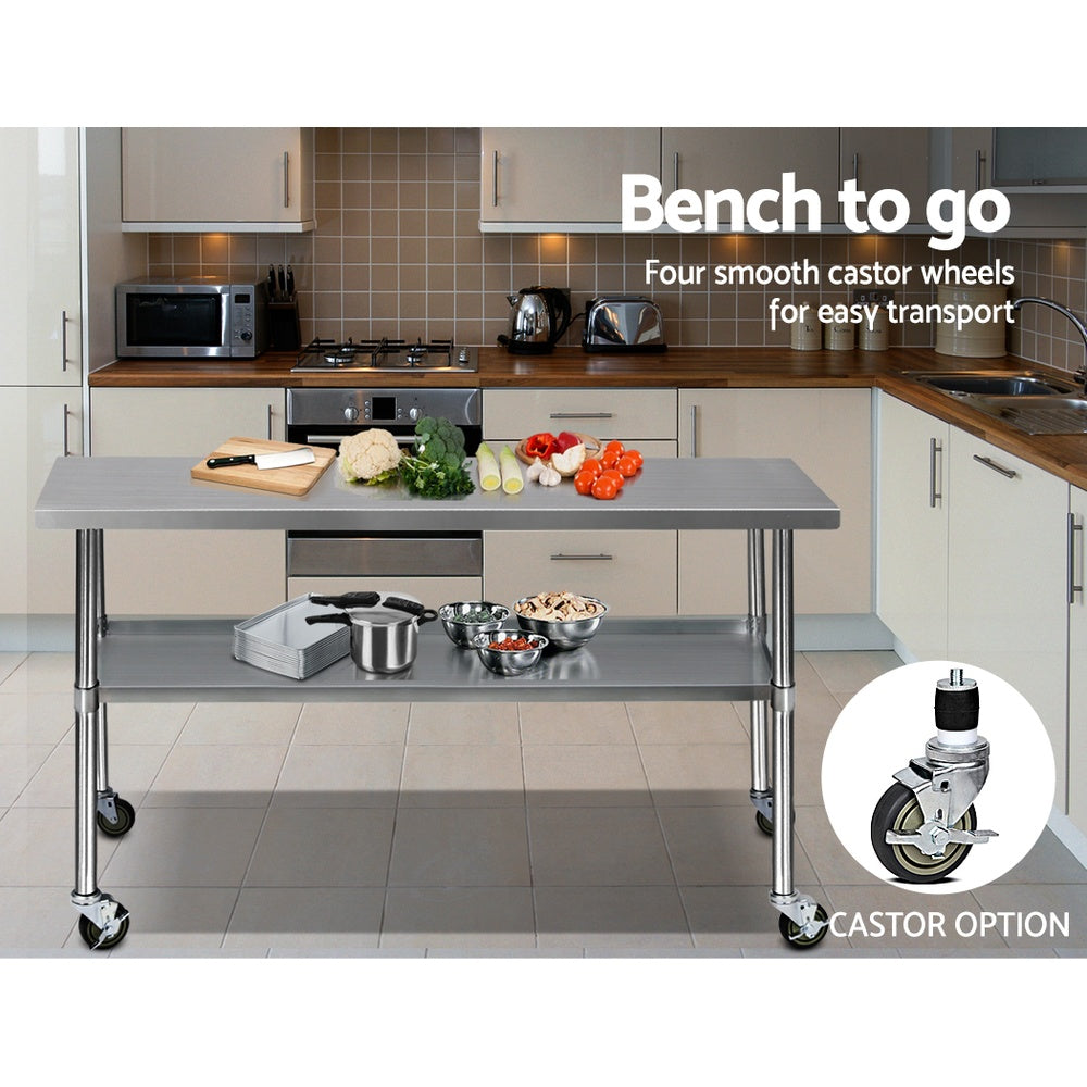 Cefito 1829x610mm Stainless Steel Kitchen Bench with Wheels 304 - Cosy Abode