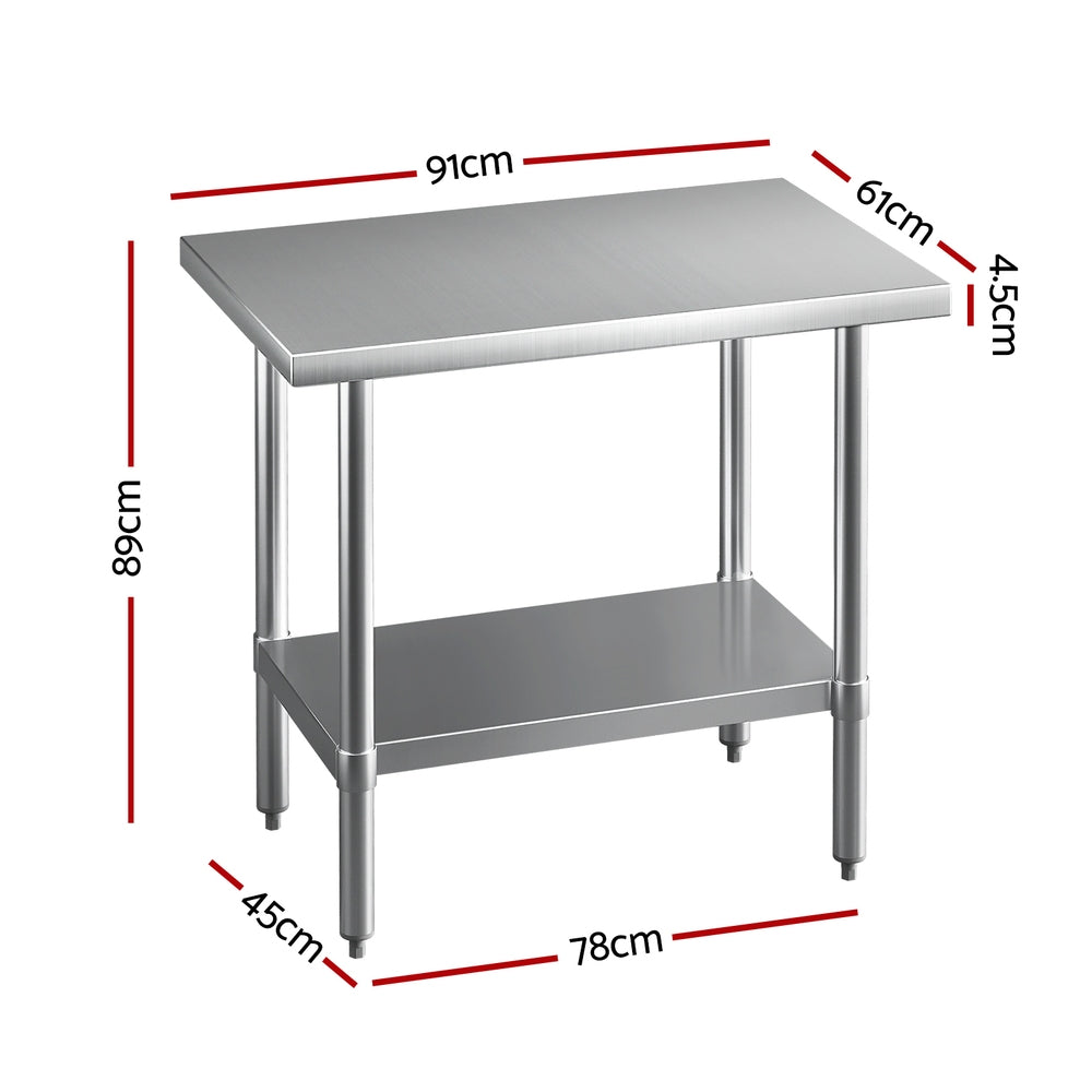 Cefito Stainless Steel Kitchen Benches Work Bench 910x610mm 430 - Cosy Abode