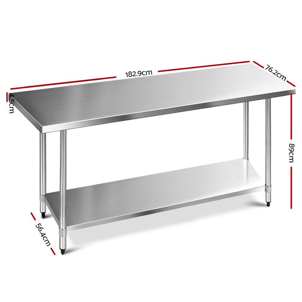 Cefito 1829x760mm Stainless Steel Kitchen Bench 430 - Cosy Abode