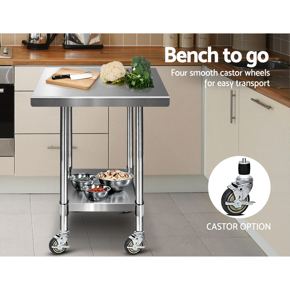 Cefito 760x760mm Stainless Steel Kitchen Bench with Wheels 430 - Cosy Abode