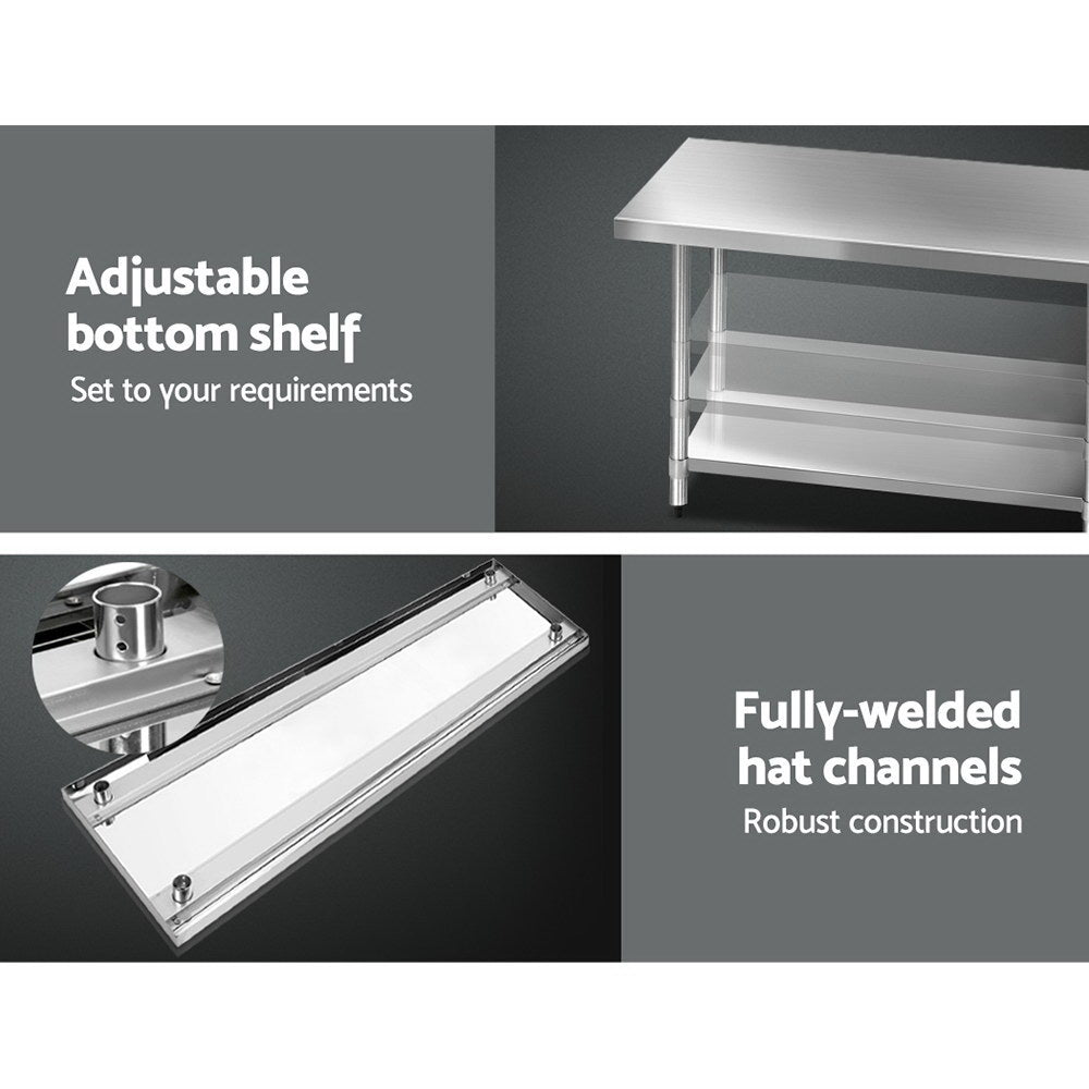 Cefito 1829x760mm Stainless Steel Kitchen Bench with Wheels 430 - Cosy Abode
