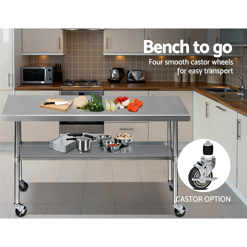 Cefito 1829x760mm Stainless Steel Kitchen Bench with Wheels 430 - Cosy Abode
