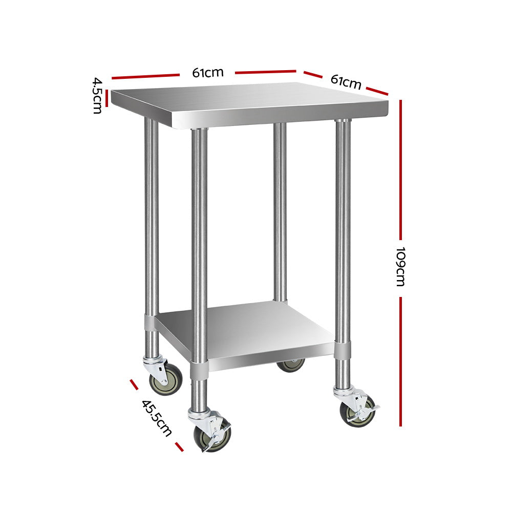 Cefito 610x610mm Stainless Steel Kitchen Bench with Wheels 430 - Cosy Abode