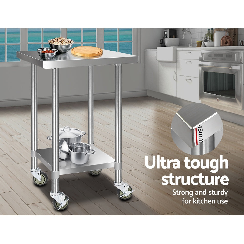 Cefito 610x610mm Stainless Steel Kitchen Bench with Wheels 430 - Cosy Abode