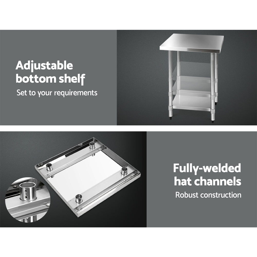 Cefito 610x610mm Stainless Steel Kitchen Bench with Wheels 430 - Cosy Abode