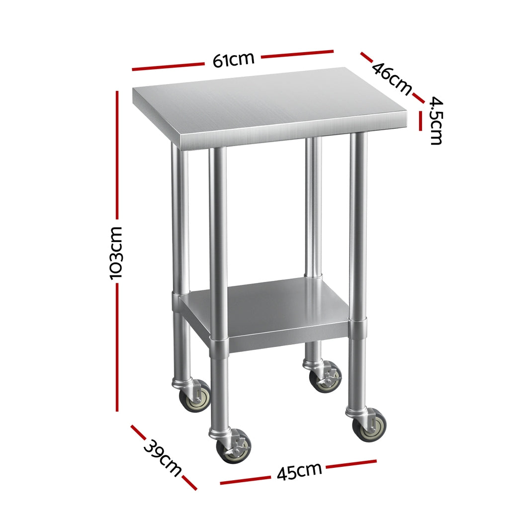 Cefito Stainless Steel Kitchen Benches Work Bench Wheels 61X46CM 430 - Cosy Abode