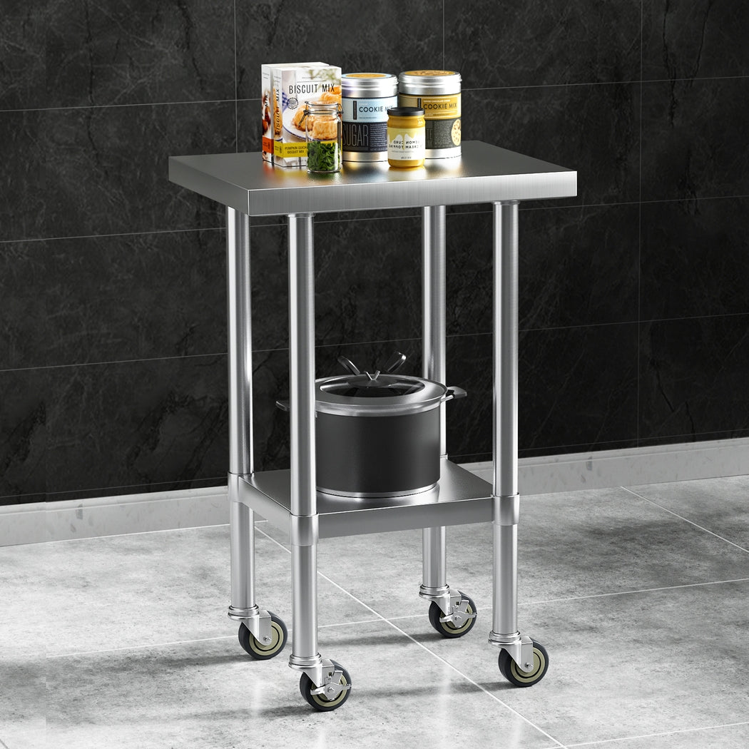 Cefito Stainless Steel Kitchen Benches Work Bench Wheels 61X46CM 430 - Cosy Abode