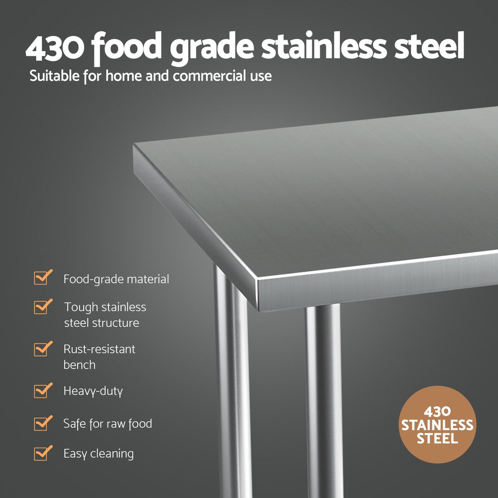 Cefito Stainless Steel Kitchen Benches Work Bench Wheels 91X61CM 430 - Cosy Abode