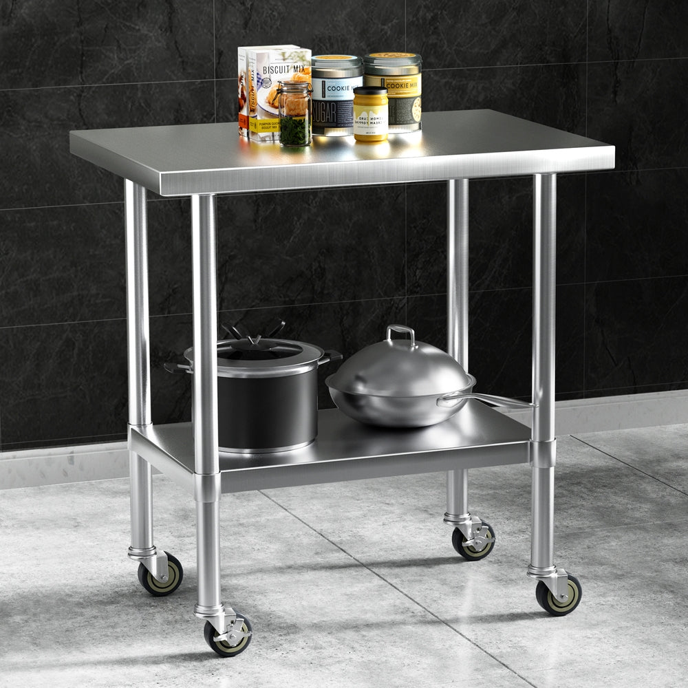 Cefito Stainless Steel Kitchen Benches Work Bench Wheels 91X61CM 430 - Cosy Abode