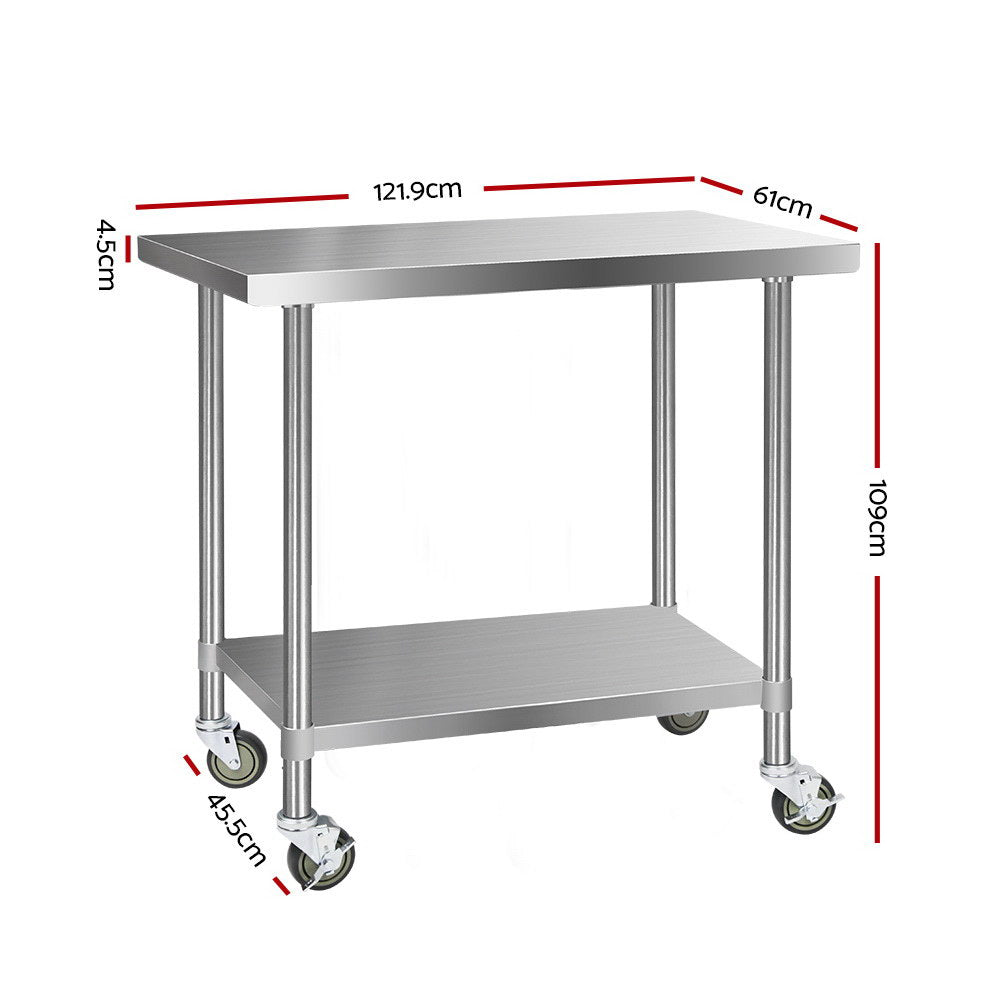 Cefito 1219x610mm Stainless Steel Kitchen Bench with Wheels 430 - Cosy Abode