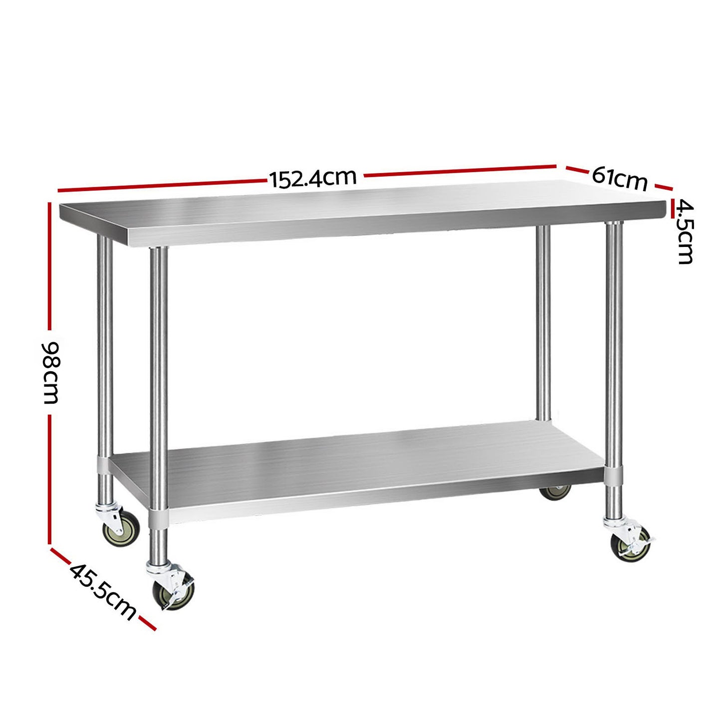 Cefito 1524x610mm Stainless Steel Kitchen Bench with Wheels 430 - Cosy Abode