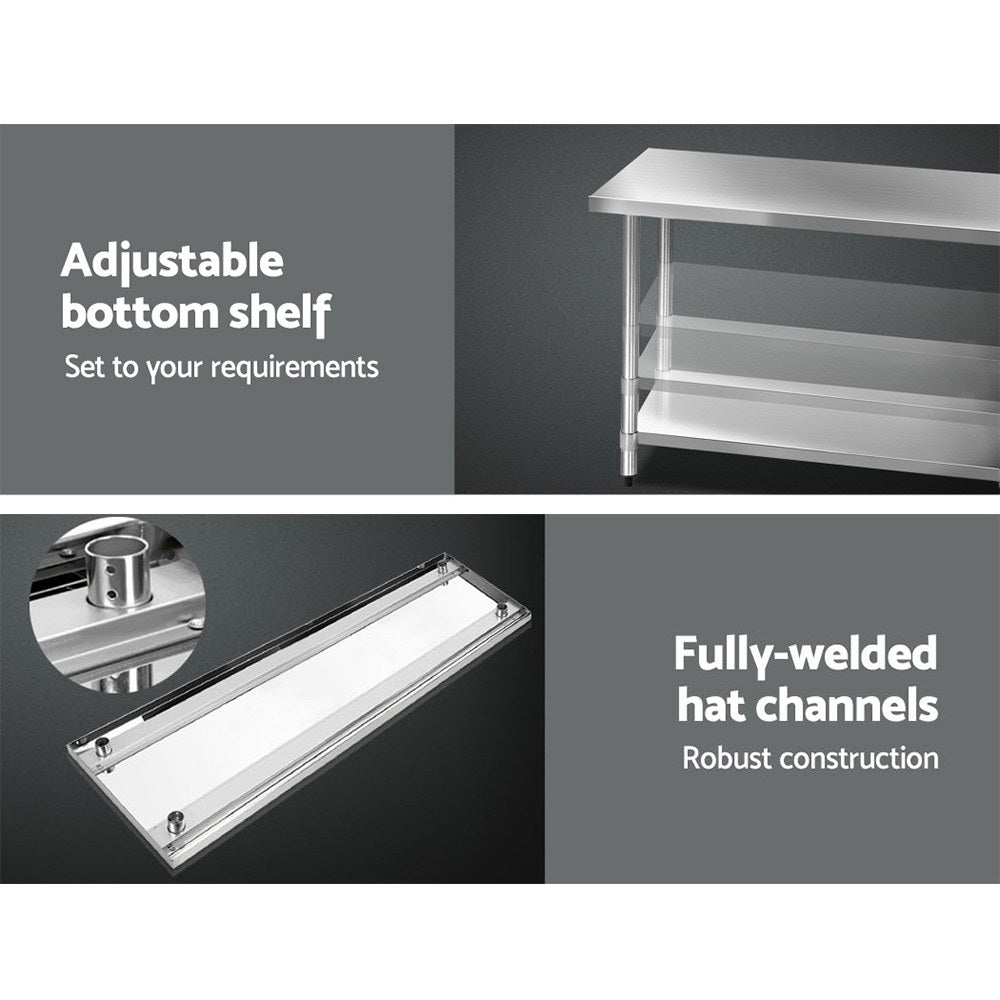 Cefito 1829x610mm Stainless Steel Kitchen Bench with Wheels 430 - Cosy Abode