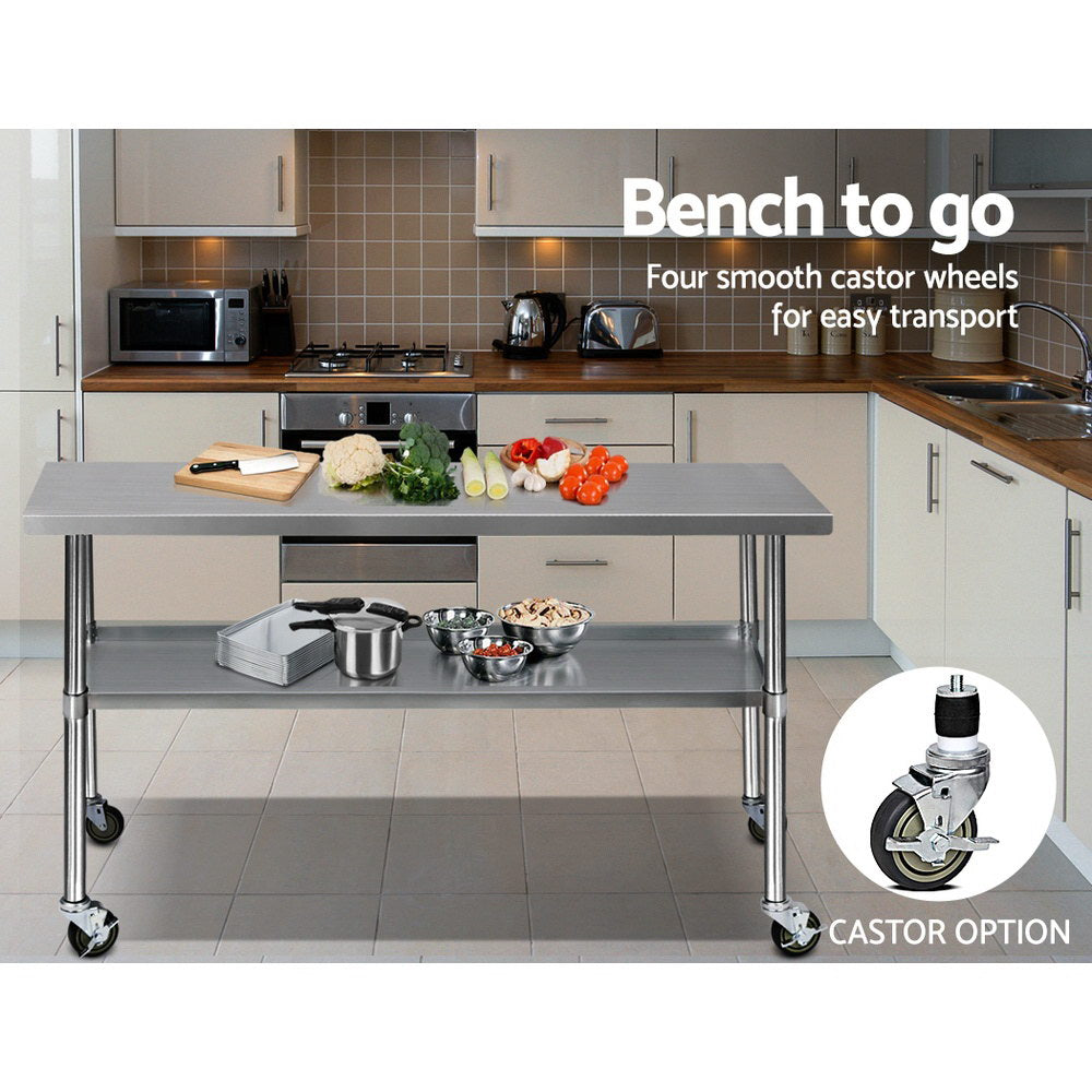 Cefito 1829x610mm Stainless Steel Kitchen Bench with Wheels 430 - Cosy Abode