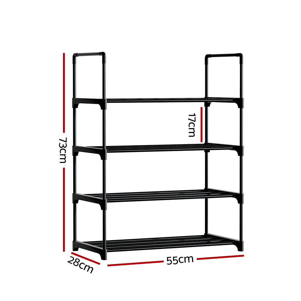 Artiss Shoe Rack 4-tier 12 Pairs Stackable Black - Cosy Abode