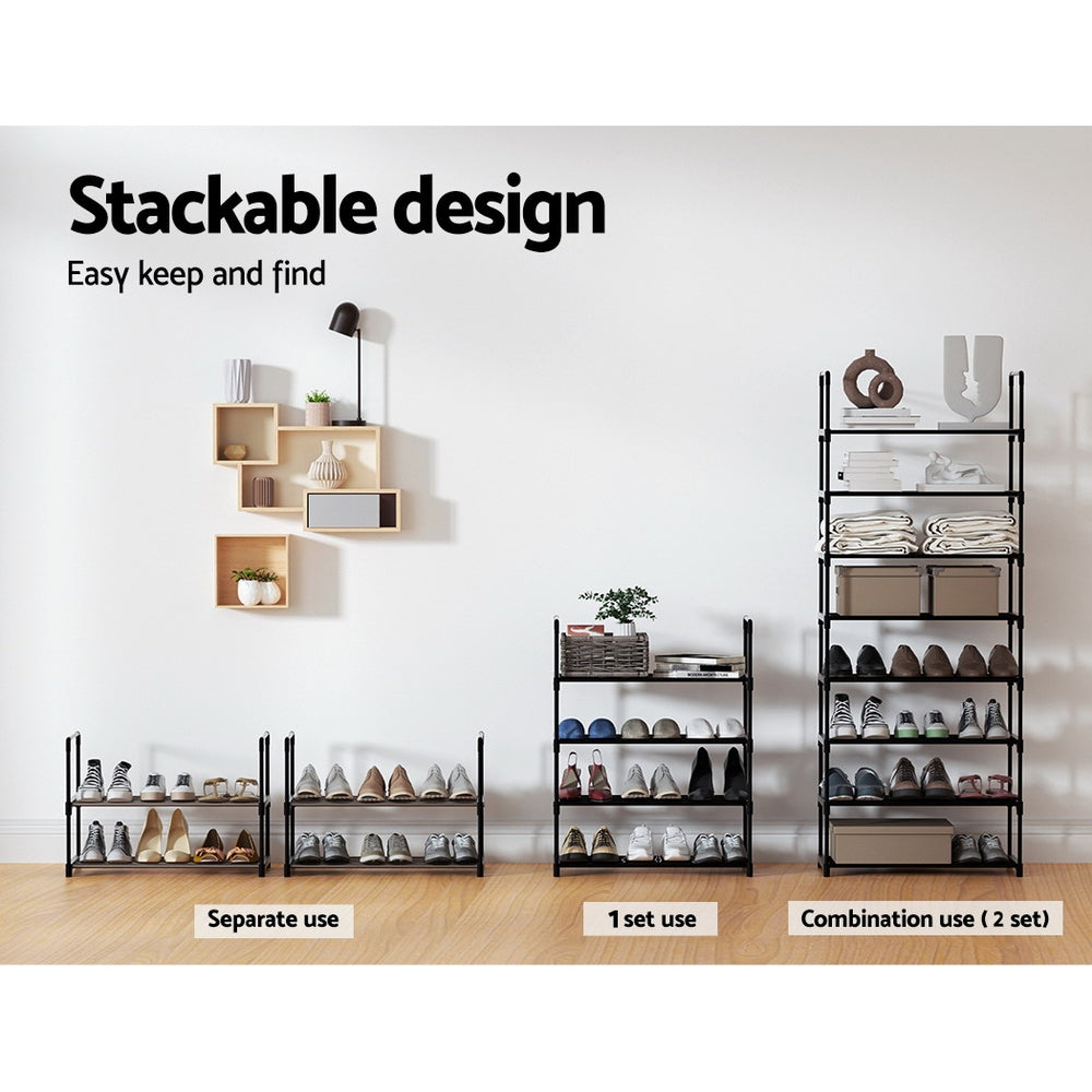 Artiss Shoe Rack 4-tier 12 Pairs Stackable Black - Cosy Abode