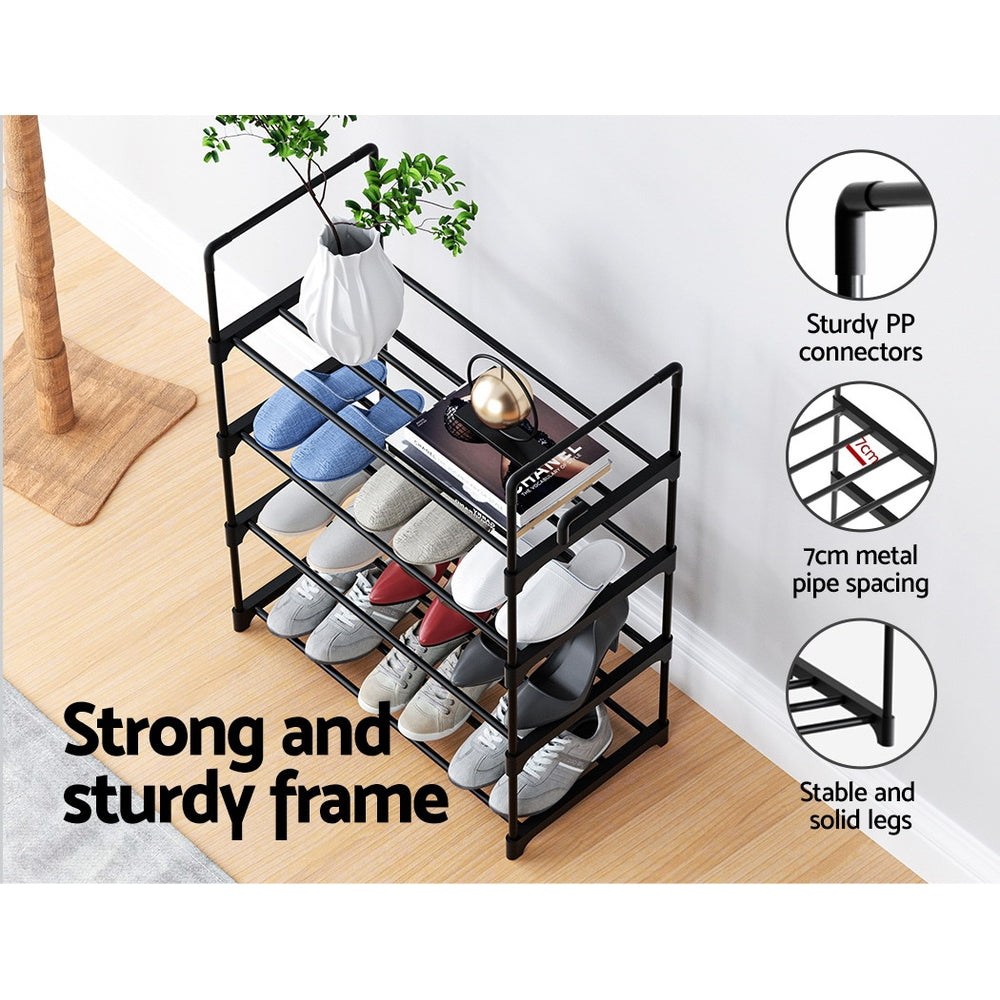 Artiss Shoe Rack 4-tier 12 Pairs Stackable Black - Cosy Abode