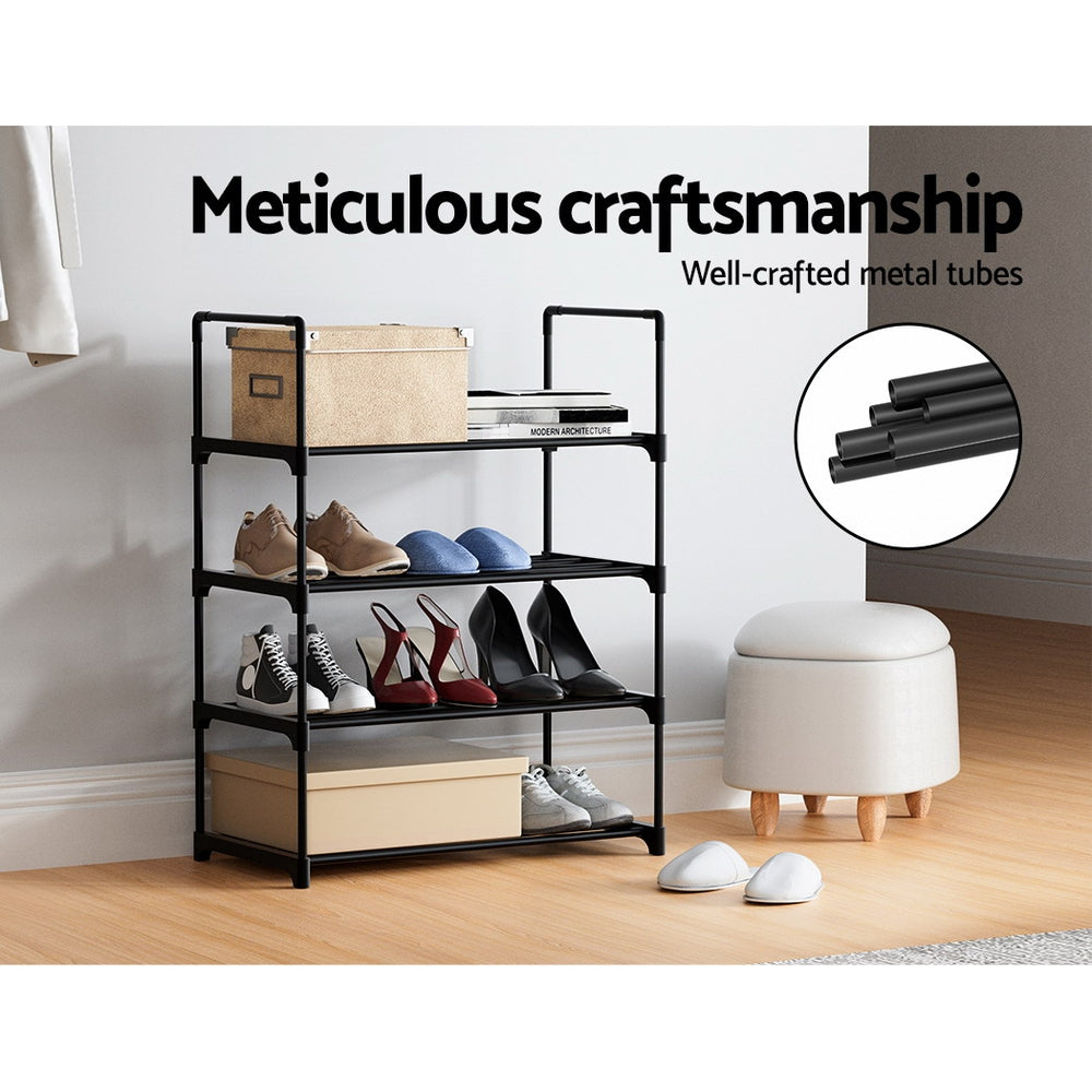 Artiss Shoe Rack 4-tier 12 Pairs Stackable Black - Cosy Abode