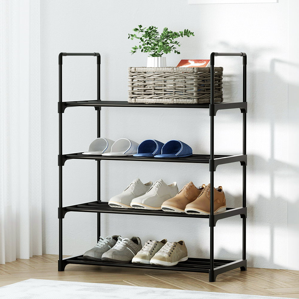 Artiss Shoe Rack 4-tier 12 Pairs Stackable Black - Cosy Abode